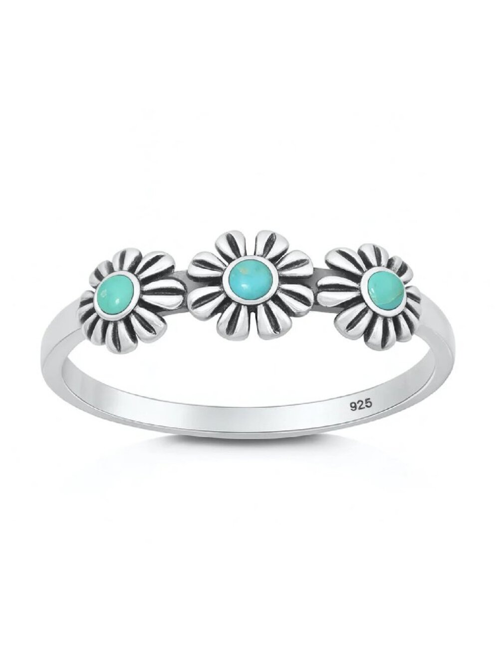 NWT- Genuine Turquoise Sterling Silver (925) Daisy Ring, Multiple Sizes